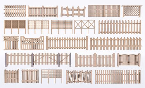 Modern fence combination fence bamboo fence wood grille fence landscape fence 3d model