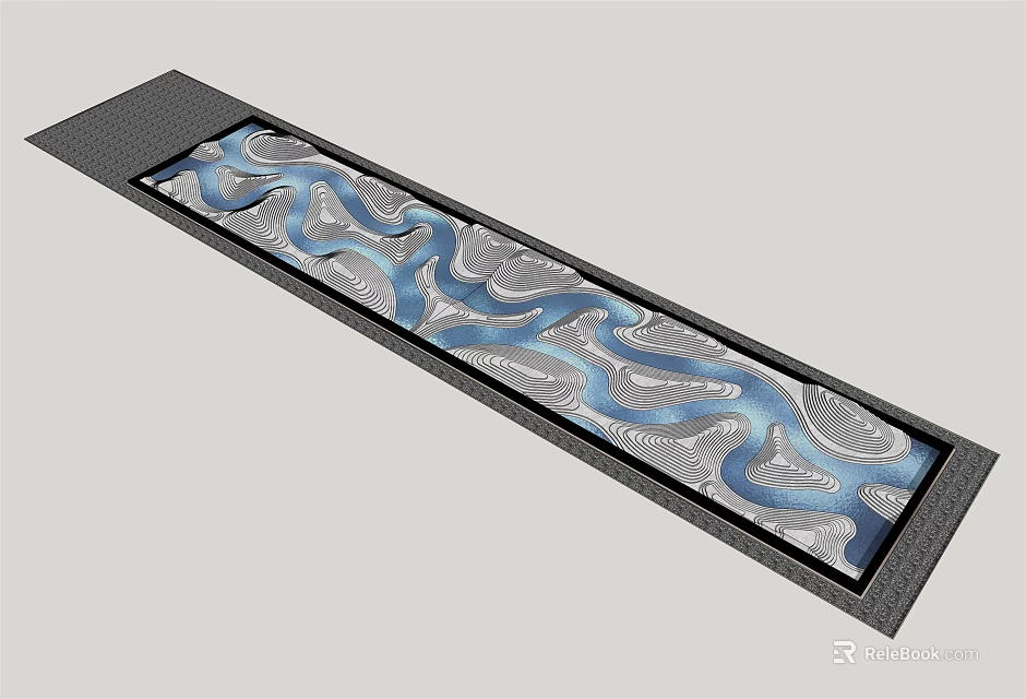 Plaza Landscape Design With Wavy Blue And Gray Water Feature Decoration 3d model 