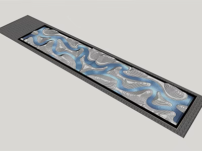 Plaza Landscape Design With Wavy Blue And Gray Water Feature Decoration 3d model