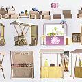 Colorful Garden Decoration Market Stalls With Canopies Potted Plants And Decor Items