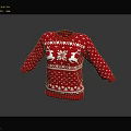Festive Red Christmas Sweater With White Reindeer Snowflake Knitted Patterns 3d model