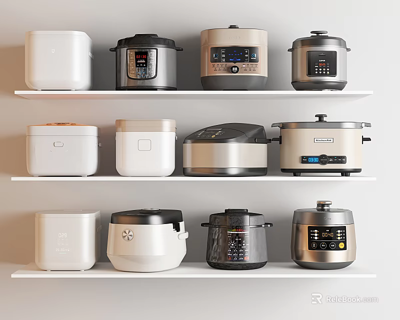 Washing Machine in White Open Kitchen with Cabinets and Electrical Appliances 3d model