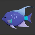 Blue Tropical Fish with White Fins and Colorful Tail on Dark Background with Reflection