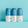 Three Blue Beverage Cans With White Label Text And Design Features 3d model