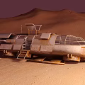 Rusty Desert Vehicle Featuring Ladder Windows And Metallic Structure On Sandy Terrain 3d model