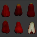 Fresh Red Wax Apples Whole And Sliced On Grey Surface With White Flesh