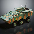 Camouflaged Armored Military Vehicle With Six Wheels Mounted Weapon And Tactical Antenna