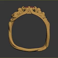Exquisite Gold Ring With Red Gemstone And Intricate Floral Design Details