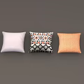 Colorful Decorative Cushions Arranged With Blue White Geometric Pattern Beige Red On Grey Background