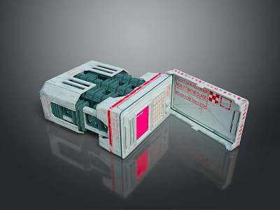 Open Computer Case Design Featuring Green Components Pink Panel And Red Labels 3d model
