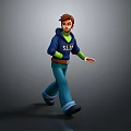 Man Walking In Blue Hoodie With SUP Logo Blue Pants And Brown Belt Gray Background