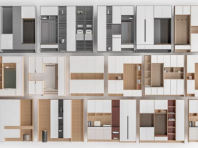 Modern Entryway And Side Cabinets With Wooden White Storage Shelves And Compartments 3d model