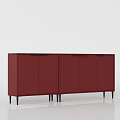 Modern Red Entryway Side Cabinet With Matte Finish And Black Metal Legs