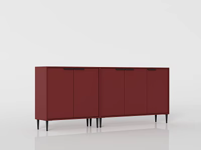 Modern Red Entryway Side Cabinet With Matte Finish And Black Metal Legs 3d model