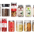 Assorted Foods in Glass Jars Including Nuts Goji Berries Cookies and Dried Fruits