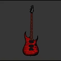 Two Stylish Electric Guitars With Red Flame Pattern And Black Body Design