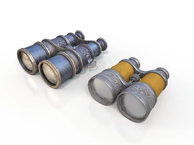 Two Vintage Metal Binoculars With Carved Design And Retro Style For Daily Life Supplies 3d model