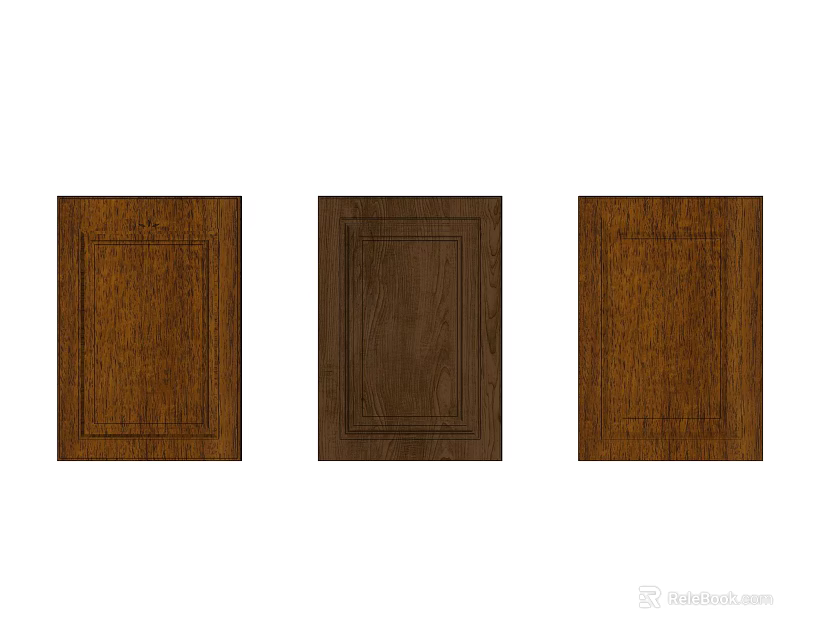Three Different Colored Wooden Cabinet Doors With Natural Wood Tones 3d model 