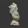Weathered Stone Lion Statue With Round Base Grayish White Tone Dark Background And Reflection