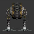 Armored Black And Yellow Mechanical Creature With Spring Legs And Clawed Metal Base