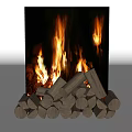 Natural Stone Wood Pile With Flames Burning Brightly Against White Background