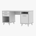 Modern Wooden Desk With White Teal Black Gray Drawers And Cabinet