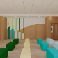 Kindergarten Activity Room With Wooden Walls Musical Notes Harp Pattern And Colorful Square Cushions