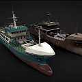 Two Ships Featuring Blue White Green Hull And Dark Industrial Deck Design