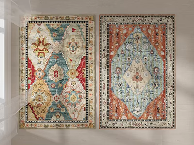 Traditional Square Rugs With Colorful Intricate Patterns And Geometric Floral Designs 3d model