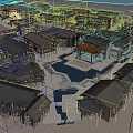 Traditional Commercial Street Showcasing Chinese Architecture Black Tile Roofs Courtyard And Stone Bridge