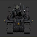 Futuristic Dark Blue Tank 3D Model With Multiple Weapon Turrets And Armored Tracked Chassis