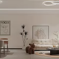 Modern Living Dining Room Interior With Beige Sofa Round Table VOGUE Wall Art And Plants