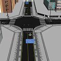 Urban Road Infrastructure at Intersection With Traffic Signals Zebra Crossings Lane Markings and Street Lamps