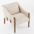 Modern Single Chair With Beige Fabric Upholstery And Wooden Armrests Legs