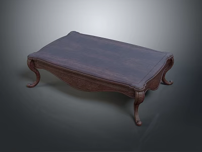 Dark Wooden Coffee Table With Carved Details And Curved Legs In Traditional Style 3d model