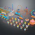Kids Fun Amusement Park With Colorful Rides And Various Playground Attractions