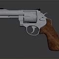 Silver Revolver With Wooden Grip And Detailed Metal Cylinder Design