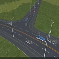 Road Infrastructure Featuring Multi Lane Intersection With Streetlights Green Grass Verges And Vehicles Driving
