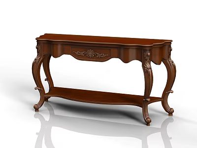 Classic Style Wooden Entryway Console Table Featuring Carved Details Curved Legs And Lower Shelf 3d model