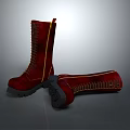 Stylish Red High Top Boots With Yellow Stitching And Dark Soles