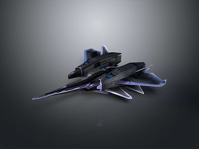 Futuristic Black Scifi Aircraft Model With Purple Accents And Sharp Wings 3d model