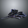 Futuristic Black Scifi Aircraft Model With Purple Accents And Sharp Wings