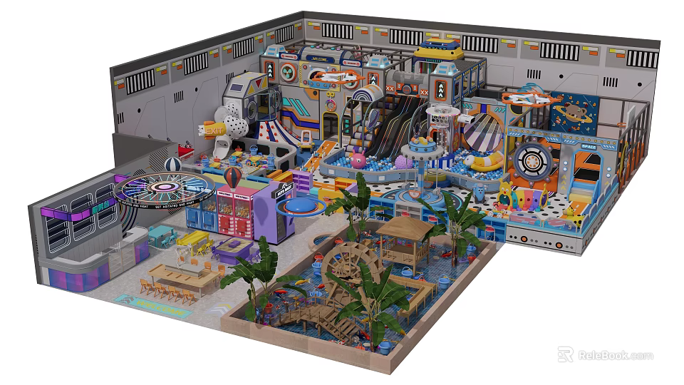 Indoor Kids Playground Interior With Slides Ball Pools Safe Climbing Frames And Interactive Areas 3d model 