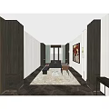 Luxurious Clubhouse Corridor After Renovation With Large Windows Golden Columns And Patterned Floor Tiles