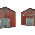 Red Wooden Sheds With Metal Roof And Wood Bros Limited Sign
