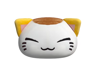 Cute Cat Shaped Plush Doll With Yellow Ears Pink Inner Ears And Smiling Face 3d model