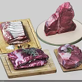 Fresh Raw Meat Cuts on Wooden Cutting Boards with Herbs and Salt