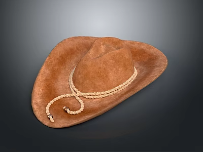 Classic Brown Suede Cowboy Hat With Stylish Braided Rope Band Design 3d model