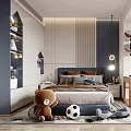 Kids Room Interior With Cozy Bed Teddy Bear Soccer Ball Shelves Desk And Chair
