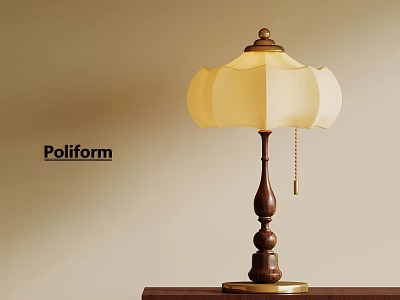 Poliform Classic Table Lamp With Wooden Decorative Pole And Yellow Lampshade 3d model